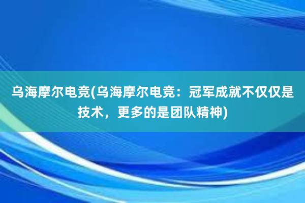 乌海摩尔电竞(乌海摩尔电竞：冠军成就不仅仅是技术，更多的是团队精神)