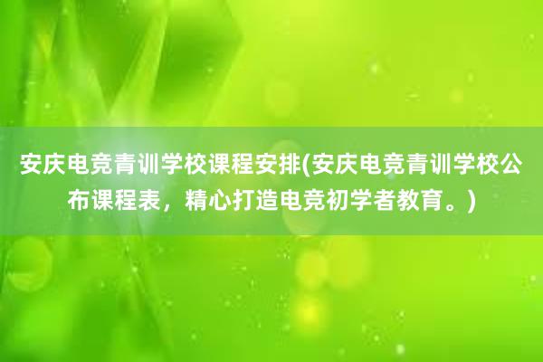 安庆电竞青训学校课程安排(安庆电竞青训学校公布课程表，精心打造电竞初学者教育。)