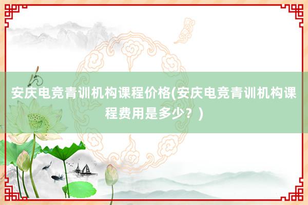 安庆电竞青训机构课程价格(安庆电竞青训机构课程费用是多少？)