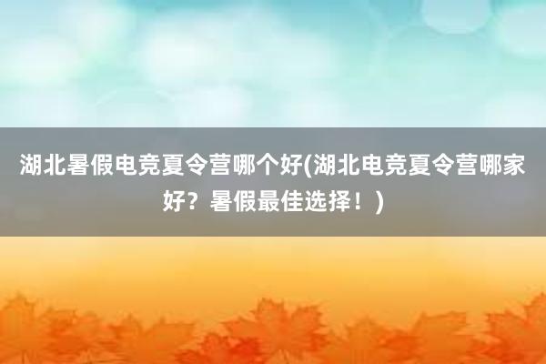 湖北暑假电竞夏令营哪个好(湖北电竞夏令营哪家好？暑假最佳选择！)