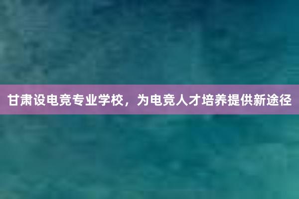 甘肃设电竞专业学校，为电竞人才培养提供新途径